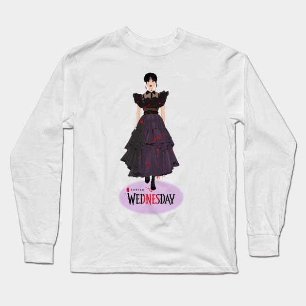 Wednesday Addams Long Sleeve T-Shirt by Le petit fennec